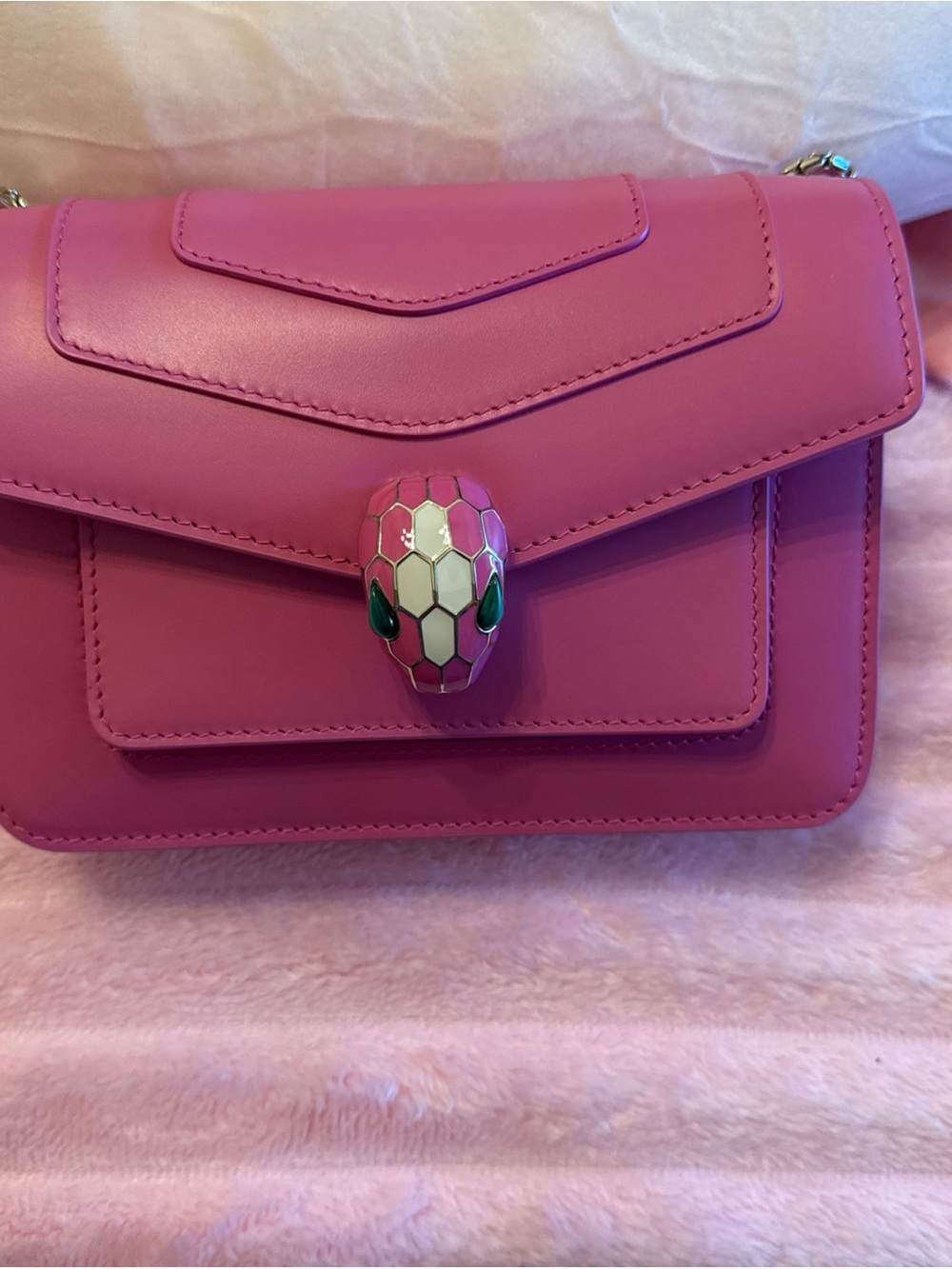 Bulgari Pink Enamel Serpenti Crossbody Bag
